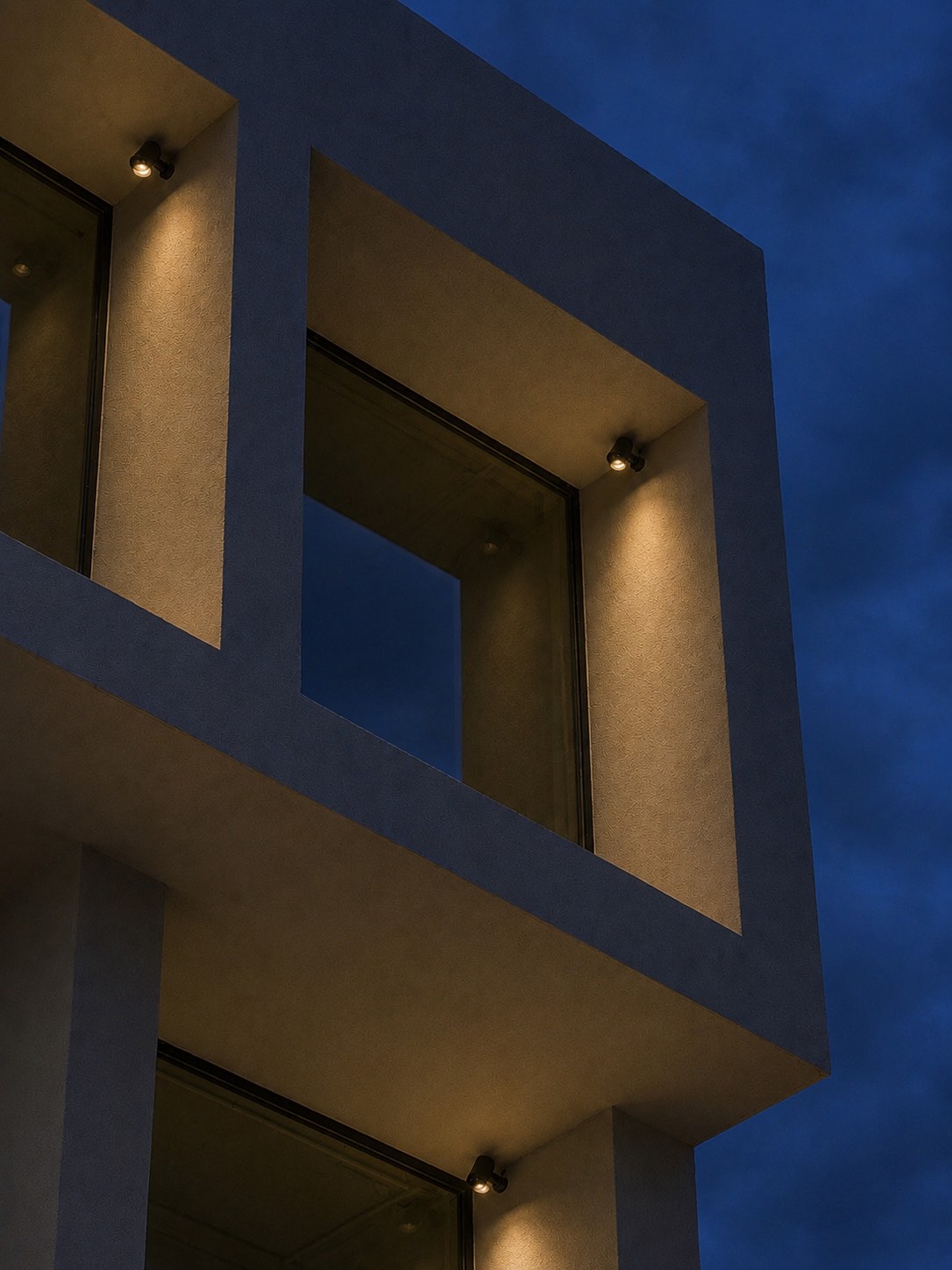 Close-up of minimal aluminium windows installed by Mparolas at the MOB1 commercial building, highlighting clean architectural lines.