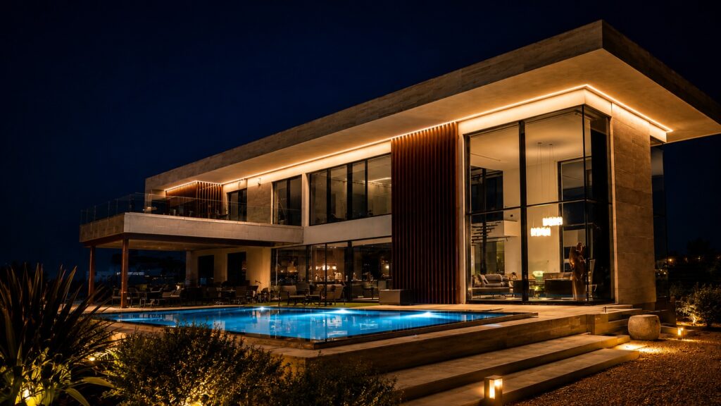 Contemporary private residence in Evia with minimal aluminium windows, large-scale glazing and ALUMIL curtain wall systems