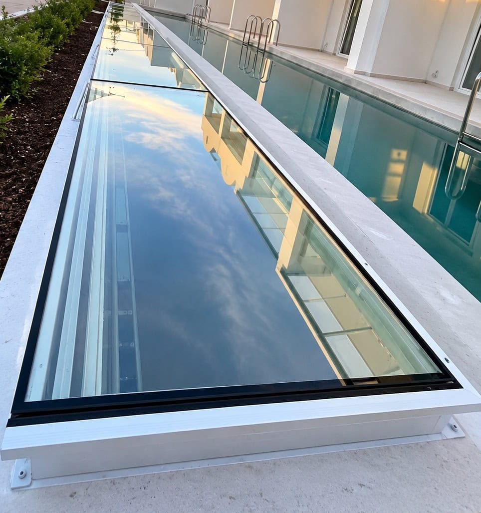 Safety glass aluminium atrium detail at Santorini Heart Hotel and Spa