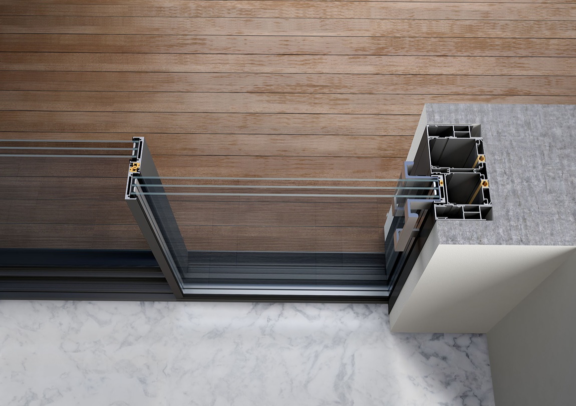 ALUMIL S650 e-MOTION concealed motorised minimal sliding system section