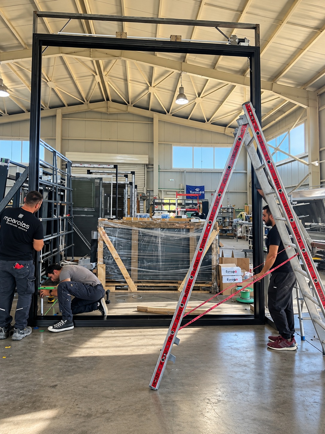 Large minimal aluminium frame assembled inside the Mparolas factory for motorized system testing