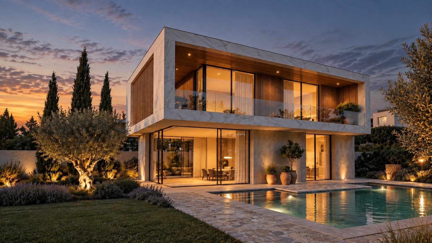 EUROPA EMF 60 Hybrid minimal frame sliding aluminium windows in luxury villa