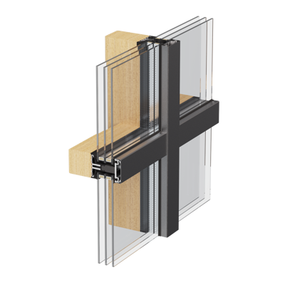 Forster Thermfix Light steel curtain wall system detail showing slim mullion and transom profiles with insulated glazing