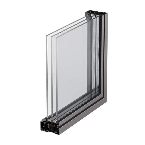 Forster Unico XS slim steel window system with insulated profile and triple glazing cross section