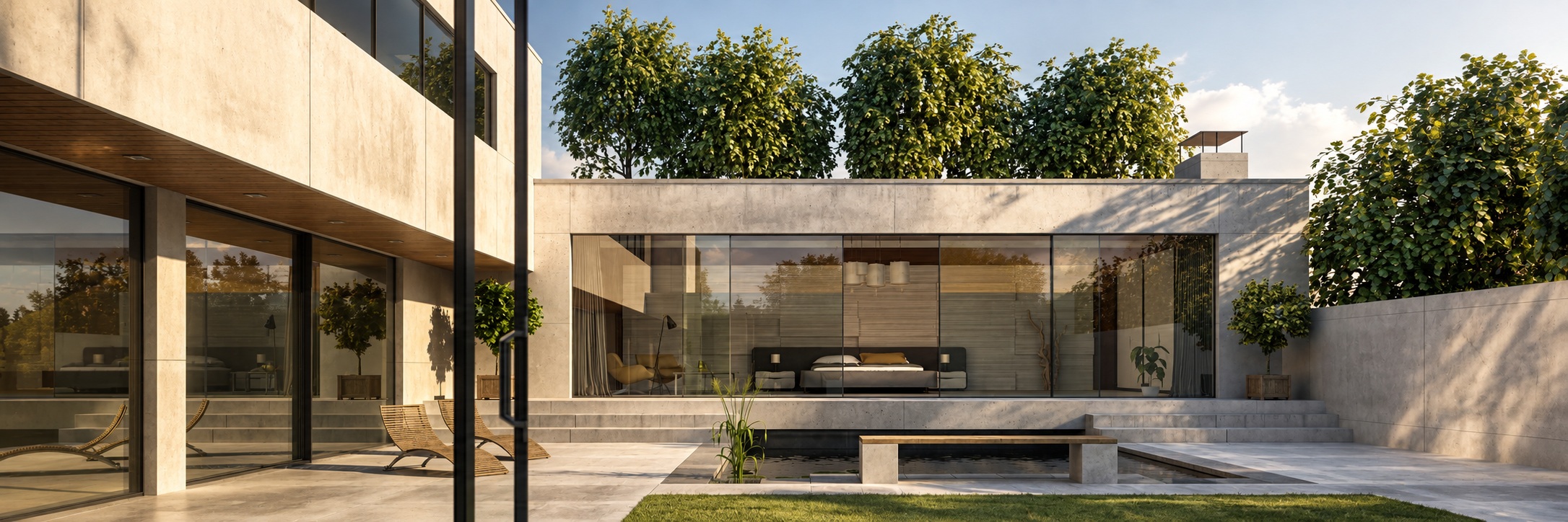 Reynaers Hi-Finity minimal sliding aluminium system with floor-to-ceiling glazing and ultra-slim frames in a modern luxury villa