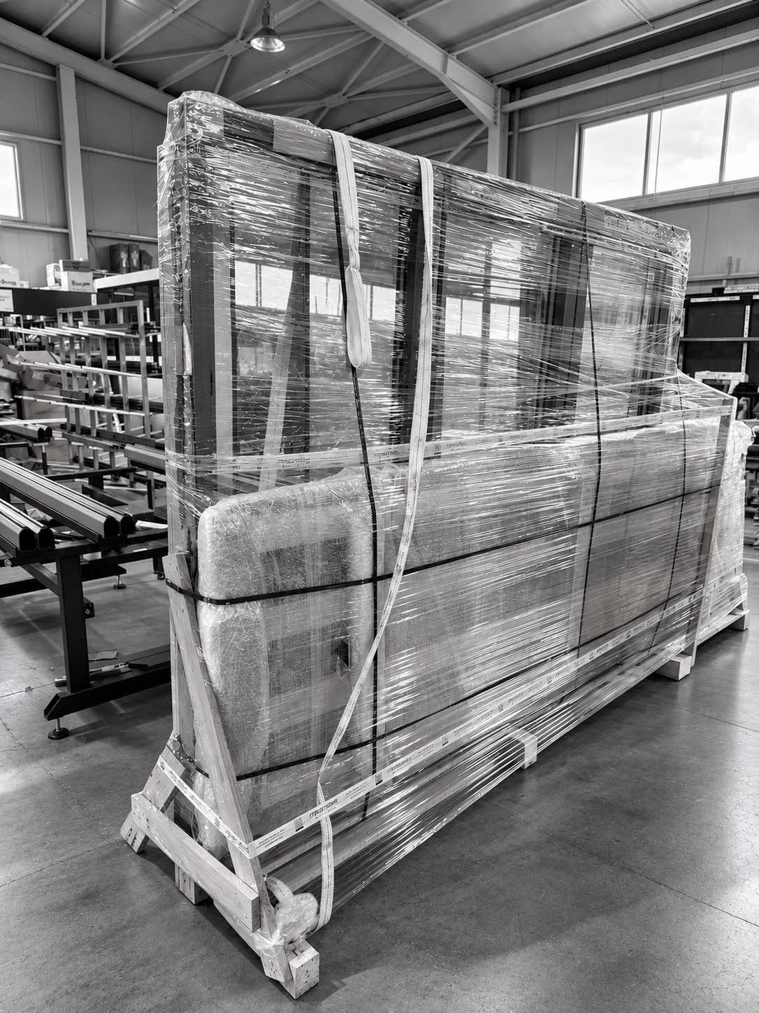 Aluminium windows export packaging in Greece for shipment to Brussels Belgium