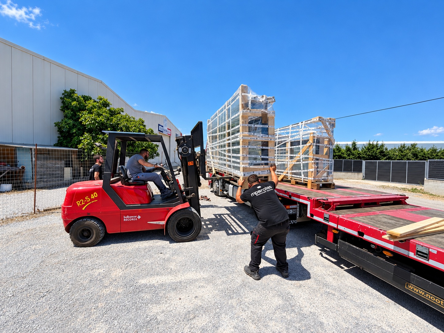 Loading aluminium windows for export from Greece to Belgium